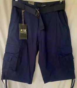 ASK JEANS... AZUL MARINO... MEZCLA DE ALGODÓN..CARGA.. CINTURÓN.. PANTALONES CORTOS..HOMBRES..34 X 15 - Imagen 1 de 4