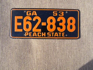 1953 Georgia Peach State Wheaties Miniature Cereal Bicycle License Plate E62-838 - Picture 1 of 2