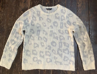 vtg 2000s cream grey acrylic DOROTHY PERKINS leopard print sweater jumper M  - Image 1 of 4
