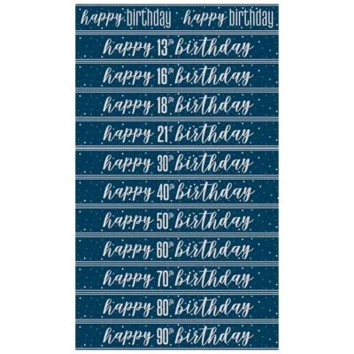 UNIQUE 9ft Navy Blue Silver Birthday Foil Banner Decoration Rectangle Party Decor