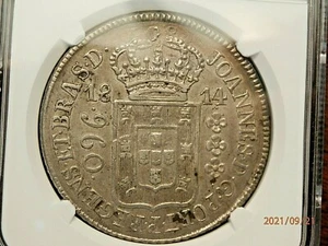 BRAZIL 1814R NGC AU 55 STRUCK OVER 1801 CROWN SHARP COIN #P-114 - Picture 1 of 5