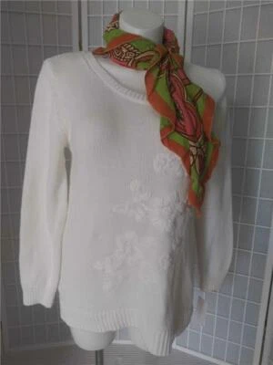 Pullover suave tejido acanalado floral blanco clásico nuevo estilo & co para mujer Foto 1 de 4