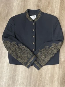 Emanuelle Ungaro Vintage Black Blazer Jacket 8 Gold Embroidered Baroque Military - Picture 1 of 23
