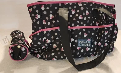 Disney Minnie Mouse Black & White Polka Dot Diaper Bag, Insulated Bottle Holder  - Image 1 of 4