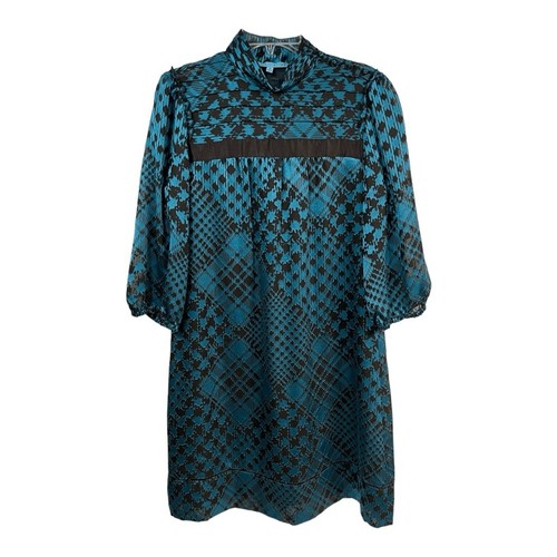 VETEMENTS Antonio Melani Mini Abito 8 Blu Marrone Piede di Poule Collo Alto Cambio Chic Elegante