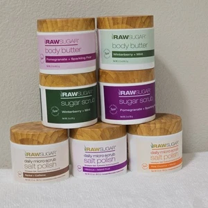New Lot of 7 RAWSUGAR Sugar Scrub Exfoliation / Body Butter 2.3oz / 3oz / 3.5oz - Picture 1 of 7