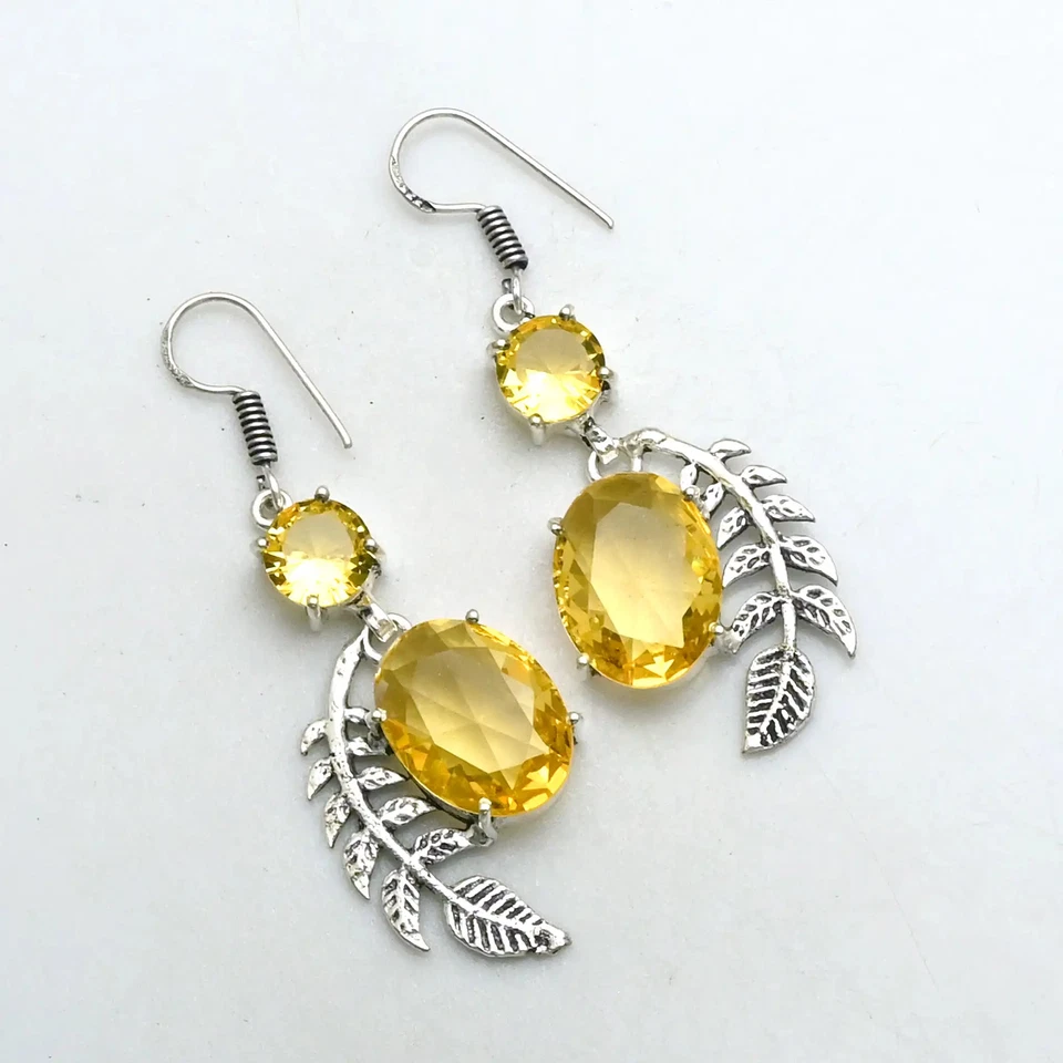 Citrine Gemstone Handmade Drop Dangle Earrings Jewelry For Women 1.8" AE-92788 - Image 1 of 1