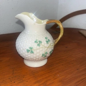 Belleek Basketweave Twig Shamrock Creamer - 1926-1946 - Picture 1 of 5