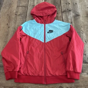 Nike Sportswear Windbreaker Wind Runner Jacket Red Teal Blue Youth Medium 10-12 - Picture 1 of 10