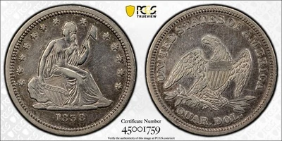 1838 Seated Liberty QUARTER *PCGS XF* RARE *FAST FREE SHIPPING! - Image 1 of 4