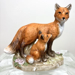 Vintage Homco Keramik Fuchs stehend in Blumen mit kleinem Fuchs Kit, 4,5 "x 5,5" - Bild 1 von 10
