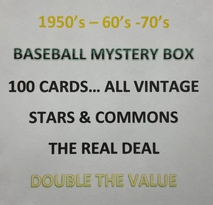 1950,s-60,s-70,s = BASEBALL MYSTERY BOX = 100 VINTAGE CARDS = THE REAL DEAL - Bild 1 von 3