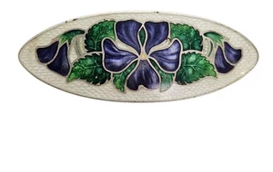 Sterling Silber lila grün violett Brosche, echt Cloisonné oval C-Verschluss Anstecknadel - Bild 1 von 8