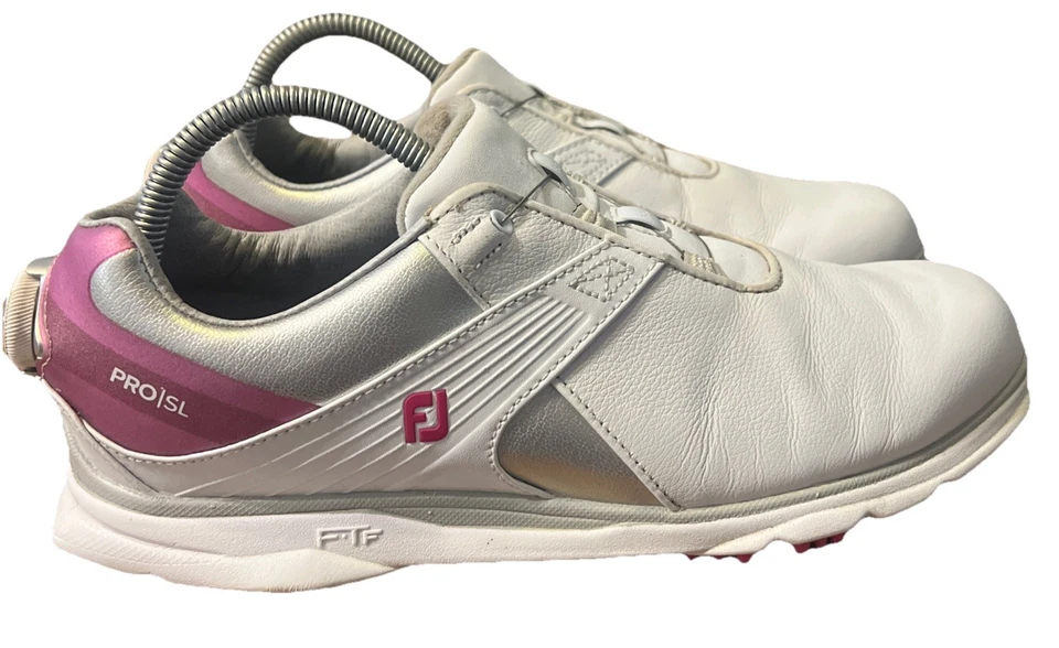 Zapatos de golf FootJoy Pro SL 98119 para mujer blanco rosa/plateado sin clavos BOA ENCAJE 9 M Foto 1 de 4