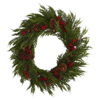 32 In. Cypress with Berries and Pine Cones Artificial Wreath - Image 1 of 4