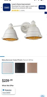 Golden Lighting Bartlett Vanity Light 16.5” 2-Light French White 7312-BA2 - Image 1 of 4