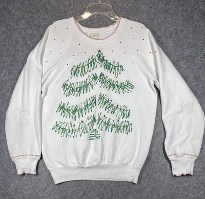 Vintage Anvil Sweater Womens Medium Handmade Christmas Tree Holiday 80s USA Foto 1 de 4