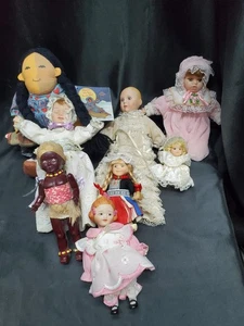 Vintage Porzellan Zelluloid Stoffpuppe 8 Stück - Bild 1 von 13