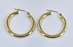 Signed MB 14k Yellow Gold Hoop EARRINGS 1" Long Hinged Closure - Picture 1 of 6