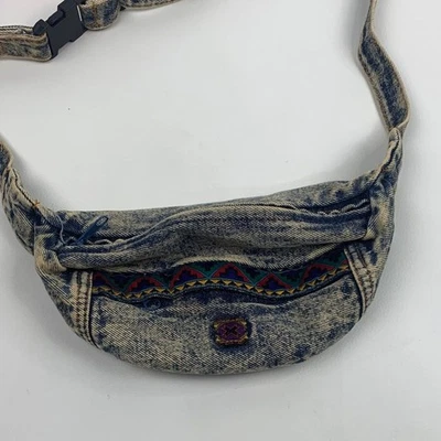 Bolso Cinturón Denim Vintage Retro Lavado Ácido con Acentos Bordados Ajustable Foto 1 de 4