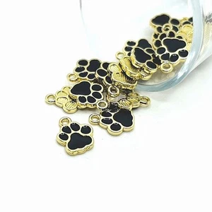 Black Enamel and Gold Paw Print Charms, 15x12mm - US Seller - Picture 1 of 4