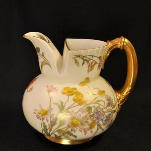 Molde floral Royal Worcester jarra rubor marfil 6 1/2" #1438 contorno dorado 1891 - Imagen 1 de 19