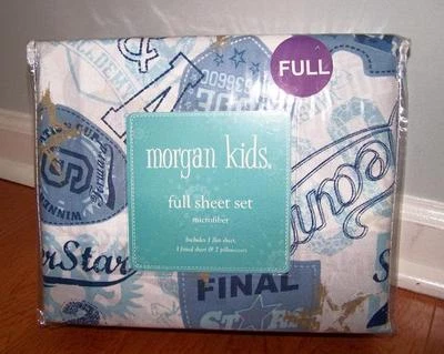 JUEGO DE SÁBANAS COMPLETAS MORGAN KIDS TEAM SPIRIT VARSITY AZUL BLANCO ORO ESTRELLA NUEVO Foto 1 de 2