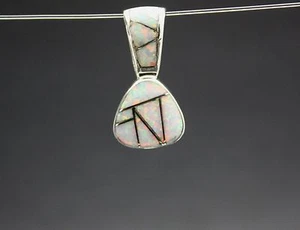 PLATA ESTERLINA INCRUSTACIÓN DE DOS CARAS DE ÓPALO Y ÓNIX NEGRO COLGANTE ¡ENVÍO GRATUITO!! - Imagen 1 de 9