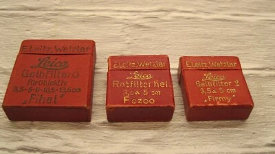3 Vintage Leica E Leitz Wetzlar Fihel Fozoo Firmy Red Empty Filter Boxes - Image 1 of 4