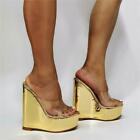 Summer Women Sandals High Wedge Heels Shoes Glitter Slingback Platform Club New 
