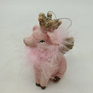 Pink Pig Crown Wing Feathers Christmas Ornament 3.5" Hobby Lobby 2017 With Tag - Picture 1 of 7