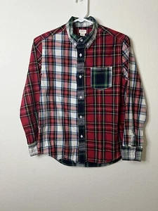 Crewcuts Boys Button-Up Shirt Tartan Plaid Long Sleeve Sz 12 Red Green - Picture 1 of 10