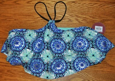 Top de bikini de natación So Junior's azul metálico acolchado cuello alto volantes talla XL  Foto 1 de 4