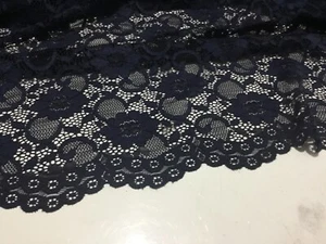 NEW High Class Designer Navy Scalloped Double Border Lace Fabric - Picture 1 of 4