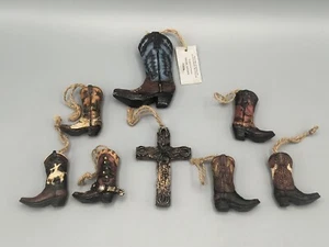 Country Christmas Western Cowboy Boots & Cross 8 piece Ornament Lot Bundle  - Picture 1 of 4