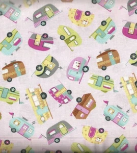 Mini campers pink Timeless Treasures 31 inch piece fabric - Picture 1 of 1