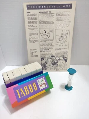 1989 Taboo Board Game Replacement Parts Pieces Timer Full Box Cards Instructions - Image 1 of 4