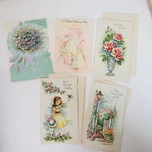 Vtg NOS 5 Misc Floral Greeting Cards w/E Shiny Die Cut Scalloped Edge Embossed - Picture 1 of 3