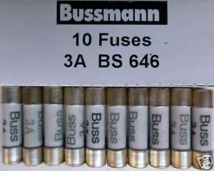 10 X 3A CERAMIC FUSE FOR USE WITH ADAPTORS DIMMERS SHAVERS EFS031 BS646 5 X 20MM - Picture 1 of 2