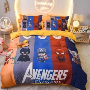 Superhero Milk Fleece 3pcs / 4pcs Quilt Set Cartoon Kids Bed Sheet Pillow Case - Picture 1 of 11