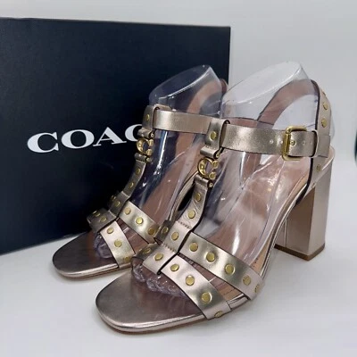 Sandalias Coach Margaret con tachuelas para mujer talla 8,5 cuero dorado champán Foto 1 de 4