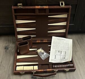 Vintage Cardinal Backgammon Set Brown Case COMPLETE Game Pieces