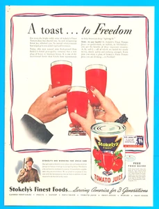Stokley's Tomato Juice brindis por la libertad anuncio impreso sirviendo a nuestro soldado 1942 Segunda Guerra Mundial - Imagen 1 de 3