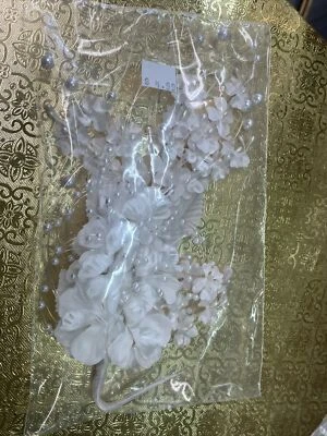 White 8” Flower Spray with Pearls Wedding Craft Headpiece NEW - Image 1 of 2