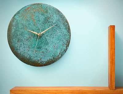 Modern Wall Clock, Unique Handmade Art Deco Patina Copper Wall Clock Wall Decor - Image 1 of 4