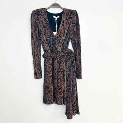 Mini Vestido WAYF Para Mujer Talla XS Leopardo Plisado Riverside Manga Larga Imitación Envolvente Foto 1 de 4