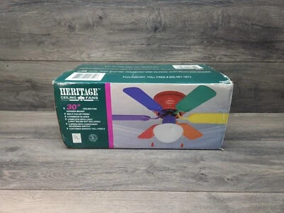 Heritage Ceiling Fan 30 Inch Multicolor Rainbow Blade Vtg Red Green Blue Retro - Image 1 of 4
