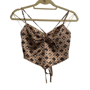 LILY WHITE Top Womens Small White Geometric Spaghetti Straps Ruched crop - Picture 1 of 5