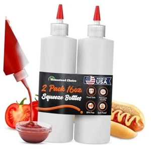 2-pack Plastic Squeeze Bottles for Sauces - 16 OZ Condiment Squeeze 16oz 2 pack - Picture 1 of 8