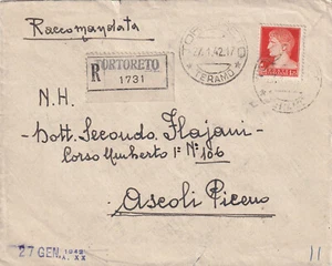 C607-REGNO, ABRUZZO, RACCOMANDATA DA TORTORETO PER ASCOLI PICENO, 1,75 £, 1942 - Picture 1 of 1
